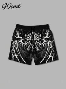 Men's Vintage 3D Animal Skeleton Print Regular Fit Shorts, Fashionable Casual Comfortable For Sports, Leisure, Home Gathering