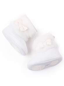 1 Pair Of Infant Boots, Warm And Thick Snow Boots In Autumn And Winter, Cute Bow Design, Suitable For Indoor And Outdoor Feet, Non-Slip Learning To Walk, Soft Flat Shoes For Infants. - White - View 4