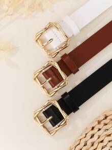 3 件套女士优雅奢华简约方形扣腰带，百搭连衣裙、T 恤、裤子、休闲和商务装，PU 皮革，纯色秋季、秋季、万圣节 - 彩色 - 查看 5