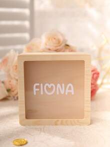 1 pieza Hucha de madera personalizada, con nombre y logotipo personalizables, 2 opciones de tamaño, 50 patrones de dibujos animados, adecuada para decoración de boda, Día de San Valentín, decoración de dormitorio, decoración del hogar, aniversario, decoración de habitación, caja de almacenamiento, regalo de cumpleaños - Color albaricoque de la madera - Ver 16