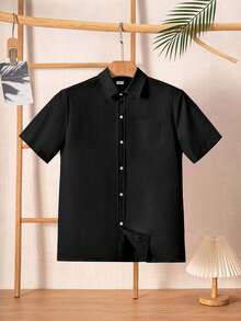 Teenagers' Classic College Style Casual Party Black Formal Short Sleeve Shirt - màu đen - Xem 2