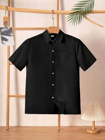 Teenagers' Classic College Style Casual Party Black Formal Short Sleeve Shirt