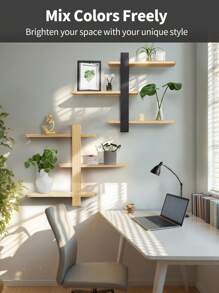 Etagere Murale en Bois, Étagère Flottante à 3 Niveaux, Étagère Décorative en Bois Massif avec Tablettes Amovibles, 50x58 cm, pour Salon et Chambre