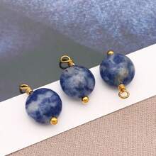 2 piezas Colgantes de piedra natural redondos y planos Encantos de piedra natural de acero inoxidable para hacer pendientes, collares, pulseras y joyería de 9x12mm