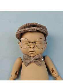 3pcs/Set Baby Boy Gentleman Outfit With Striped Beret Hat With Bow Tie & Glasses, Khaki Or Gray Stripes Flat Cap Prop, Newborn Photography Props Infant Photo Shoot Costume Accessories Baby Shower Gift Idea - Multicolor - View 8