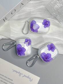 Floral Pansy Earphone Case, Cute Purple Flower Earphone Protective Case With Portable Hanging Hook, Compatible With AirPods Pro (2nd Generation), 3, Pro, 1/2, 4