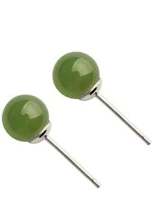 1pc S925 Silver & Jade Stone Vintage Earrings, Petite Delicate 8mm Jade Hoop Earrings For Women, Versatile Minimalist Design