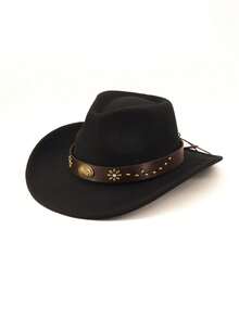 1 pieza Sombrero de Panamá de fieltro suave para uso diario, decorado con cinturón, estilo boho, cowgirl, vaquero, fedora, para mujer