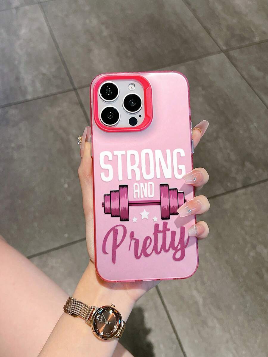 HANCAI Capa de celular à prova de choque com estampa gráfica de halteres/barra fitness rosa saudável, compatível com Apple 11/12/13/14/15/16/16 Pro/16 Pro Max