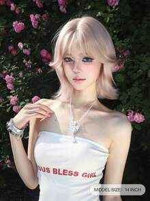 alicegarden 1 Synthetic Heat-Resistant Short Wig, Medium Pink Short Hair Wig, 14 Feet Long, Made Of Fiber, Suitable For Daily Use, Natural And Realistic Wig - Baby Pink - View 4