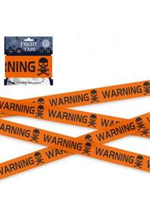 1pc-Mini Warning Tape Halloween Party Supplies Decoration Halloween Warning Line Layout Skull Warning Tape Disposable Warning Tape Suitable For Halloween Parties Zombie Parties Mysterious Murderers Equivalent 600cm * 8cm