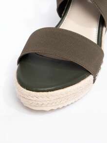 Women's Wedge Platform Waterproof Espadrille Slip-On Round Toe Sandals, Chunky Heel Roman High Heel Shoes For Spring, Vacation, Boho Sexy Short Boots - Army Green - View 8