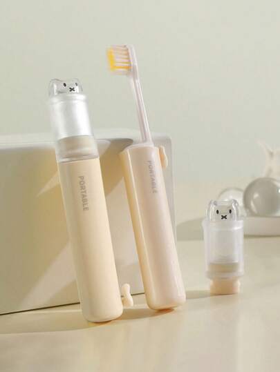 1/2/3PCS迷你便携式折叠牙刷套装带牙膏收纳盒，二合一牙刷，商务旅行便携式洗漱用品，成人软毛牙刷，酒店牙刷，旅行洗漱用品，易于存放和携带，可爱猫咪设计，适合学生、男孩、女孩、情侣，男女适用，多色可选，易于区分，可更换牙刷头