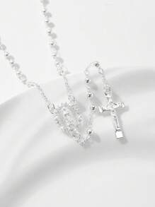 1 pieza Nuevo 2025 Collar colgante de rosario con nuestra señora de Guadalupe y Cristo crucificado, de plata de ley 925 chapada en platino hipoalergénico, con caja de regalo con cajón y bolsa de transporte incluidos, adecuado para regalos para madres, parejas, amigos, creyentes, Primera Comunión católica, para uso diario y festivo oraciones