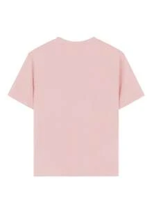Camiseta de cuello redondo de manga corta con estampado rosa casual para niñas/adolescentes, tops de verano