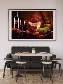 1/5 piezas, Exquisito cuadro de pintura de vino sobre lienzo con marco de madera, decoración de pared con pintura de vino y fruta, arte de pared con marco, gran regalo para amigos, decoración del hogar, para sala de estar, dormitorio, oficina, bar, restaurante, pintura impermeable y sin olor, marco impermeable de alta calidad, alta definición