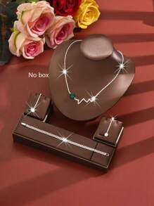 4pcs Elegant Jewelry Set: Rhinestone Earrings + Necklace + Bracelet, Suitable For Women's Wedding & Evening Wear, Valentine's Day Gift For Girlfriend