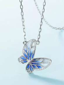 1 pièce Collier pendentif papillon en zircone cubique élégant et vintage en argent sterling 925. Conception polyvalente convenant pour un port quotidien, les vacances, les fêtes. Bijou cadeau