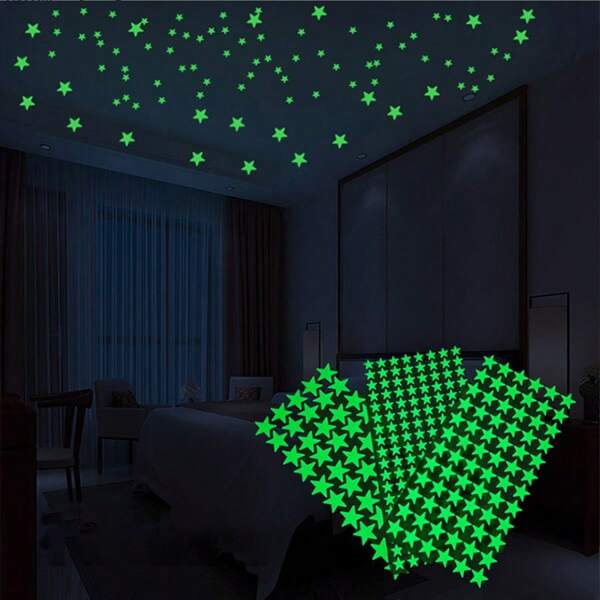 2pcs/18pcs/32pcs/50pcs/72pcs/144pcs,Glow In The Dark Luminous Stars Fluorescent Noctilucent Wall Stickers Murals Decals For Home Art Decor Ceiling Wall Decorate Kids Babys Bedroom Room,3 Kind Of Size