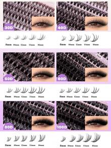 20 Rows And 400 Clusters Of D-Shaped Curly Eyelash Clusters DIY Eyelash Clusters Natural Appearance, Intelligent, Super Soft, Reusable Segmented False Eyelashes 30D+40D+50D+60D+80D+100D, Suitable For Beginners To Use At Home Or On The Go 8-16mm