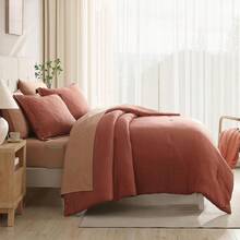 Twin Comforter Set - 5 Pieces Comforter Twin Size, Solid Bedding Sets For All Season, Textured Bed In A Bag With Sheets, Pillowcases And Shams (Terracotta, 66''x86'') - Dark Grey - View 7