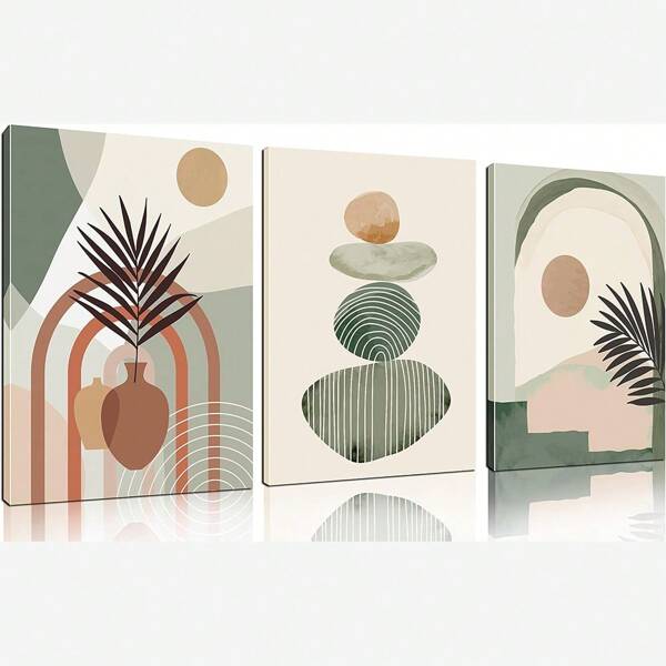 3PCS ZHAOSHOP Bohemian Art Wall Decoration - Green Canvas Bedroom Wall Art -