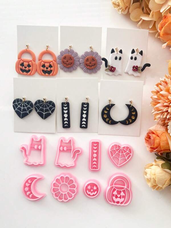 Halloween Pumpkin Jewelry Polymer Clay Cutters, 2025 Halloween Jewelry Soft Pottery Clay Mold DIY Earrings Necklace Jewelry Cutting Pottery Tools-Soft Clay Cutting Mold - For Handmade Earring Making - Suitable For Beginners & Jewelry Artists, Polymer Clay Stud Earring Making Tool, Clay Jewelry Making Kit, Clay Earring Molds, Made By PLA