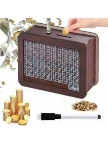 Set de 2 piezas: 1 bolígrafo marcador y 1 alcancía de madera con contador numerado, en tono marrón claro, caja de monedas decorativa de escritorio, artículo esencial para volver al colegio, caja de ahorro de madera para efectivo, nueva caja de ahorro de madera 2025, decoración del hogar, adornos y accesorios de decoración del hogar, caja de ahorro de efectivo, hucha con contador, caja de dinero de madera con ranura para monedas y números, mejor regalo para Halloween, decoración navideña, color y estilo aleatorios