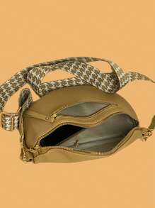 Houndstooth Chest Bag With Wide Strap, Large Capacity Shoulder Bag, Simple Commuter Dumpling Bag/Waist Bag Suitable For Women's Daily Outings Or Sports