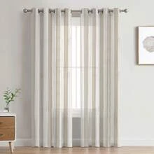1/2 Piece Semi-Sheer Linen Curtains With Vertical Stripes, Modern Curtains, Decorative Curtains, Living Room Curtains – Natural Style And Metal Window Rings