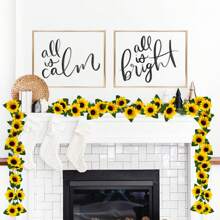 Künstliche Sonnenblumen Girlande mit hängenden Sonnenblumen Ranken und grünen Blättern, Seidenblumen für Haus Zimmer Küche Garten Hochzeitsbogen Braut Baby Shower Party Outdoor Deko medium