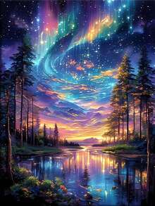1 pièce Kit de peinture de diamant DIY - Paysage Aurore, Décoration d'intérieur, Plein forage, 30*40cm/40x50cm - Multicolore - Voir 8