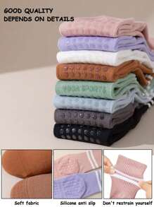 1/4/6 Pairs Women Striped Yoga Sports Socks, Spring/Summer Silicone Non-Slip Fitness Indoor Sports Mid-Calf Socks