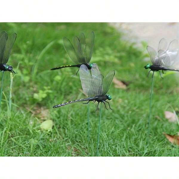 5pcs Realistic Dragonfly Garden Stakes - Durable Plastic, Suitable For Potted Plant Decor And Autumn Celebrations