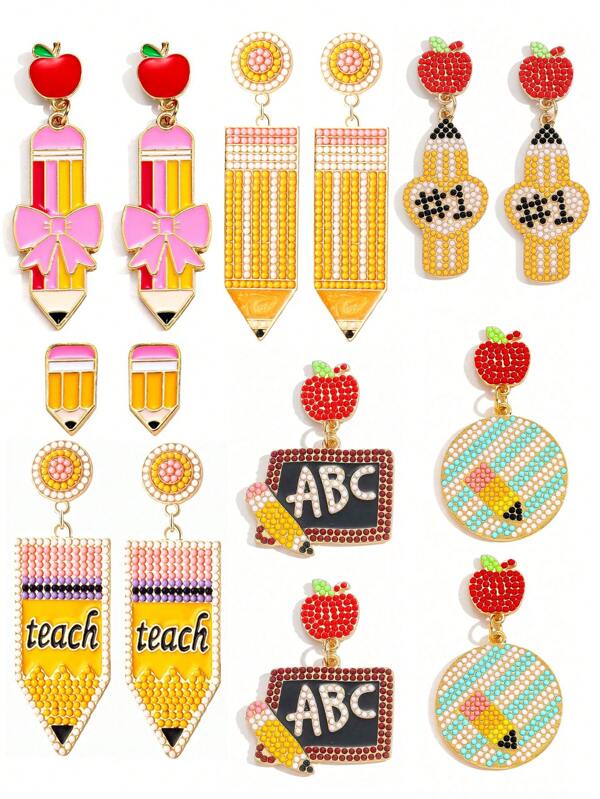 1 Paar bohemische Perlen Bonbonfarben Stift Ohrringe für die Schulanfang, tolles Geschenk für Lehrer zu Erntedank & Weihnachten