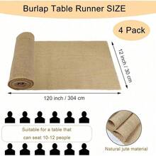 paquete de 6 Caminos de mesa de arpillera natural de 12 x 72 pulgadas, tapetes y caminos de mesa de yute rústicos a granel para decoraciones de mesa de boda del oeste, estilo de granja, fiesta, vacaciones, decoración de mesa de café de cocina - Paquete de 4 de 12 x 120 pulgadas - Ver 2