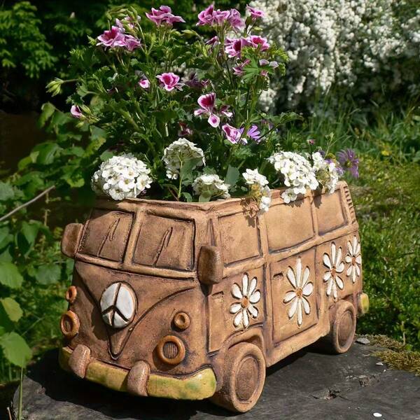 1pc Creative Hand-Painted Resin Succulent Planter, Minimalist Breathable Bonsai Pot, Handmade Resin Flower Pot, Home, Garden, Yard, Bus Decoration