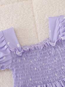 Baby Girls' Casual Square Neck Puff Sleeve Mini Dress, Spring/Summer Gift & Party - Purple - View 3