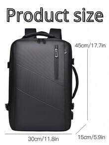 牛津大容量可扩展防水背包，适合商务旅行和笔记本电脑 - 黑色 - 查看 2