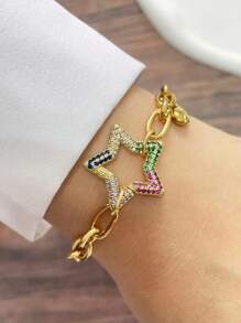 STYLEVER 1 件金扣手链，特殊双链设计，不锈钢链条，搭配光滑表面手链，独特精致的风格，适合节日礼物