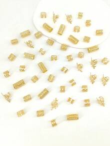 New Year New Style 50-Piece Set Retro Bohemian Style Alloy Hair Ties New Set - Hollow Round Hair Accessories, Suitable For Christmas Styling For Women And Girls, Elegant Solid Color Hair Accessories, Can Be Used For Braiding And DIY Hairstyle Design, Valentine's Day Gift For Girlfriend Or Best Friend - Vàng - Xem 7