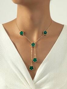 1 件金属花朵吊坠项链，甜美可爱，适合派对、约会、礼物 - 五葉草 - 查看 2