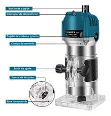 Router Madera Recortadora Rebajadora 800w 15 Brocas Homex - Azul - Ver 8