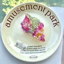 法式发爪夹新款草莓心形醋酸纤维发爪带水钻装饰，甜美可爱发夹发夹，高端贝壳蟹醋酸纤维发爪夹，海洋风格发爪发饰时尚发饰