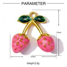 A Set Of Stainless Steel Strawberry, Cherry, Heart Themed Pretty Pink Series DIY Jewelry Accessories For Necklace, Bracelet, Earrings, Pendant Crafting