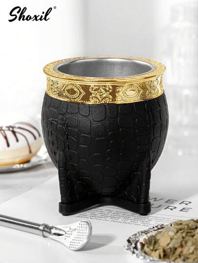 shoxil 1pc Argentina Yerba Mate Cup, Traditional Tea Cup, Stainless Steel Tea Gourd Mug, Ice Tea Cup For Home And Outing