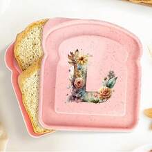 1 pieza Caja de almuerzo portátil con tapa con forma de tostada, caja de sándwich con pan tostado, contenedor de alimentos con patrón de letra creativo, cajas de aperitivos para cocina, picnic al aire libre, caja bento de gran capacidad - Rosa - Ver 56