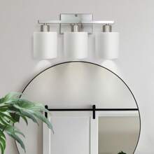 CANMEIJIA Appliques de vanité à 3 lumières, finition nickel satiné avec abat-jours en verre dépoli, douille E26/E27, convient pour la salle de bain, la chambre, le salon, le couloir, la salle d'exposition, la salle de lecture, la salle à manger, le bar, la chambre, la cafétéria, la salle à manger, le magasin de vêtements, le salon, le musée