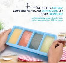 Silicone Freezer Trays With Lid,1-Cup Soup Freezer Container Large Ice Cube Molds With Reinforced Steel Ring Top For Freezing Soup Sauce Broth Leftovers Oven Dishwasher -Safe(2-Pack) - 紅色 - 查看 2