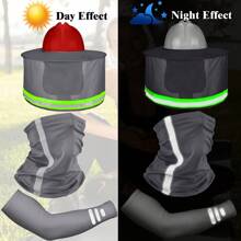 Set Of 3 - Summer Sun Protection Hat, Breathable Full Brim Mesh Neck Cover With Bandana Headband & Arm Sleeves, Adjustable Strap For Outdoor(No Helmet Included)